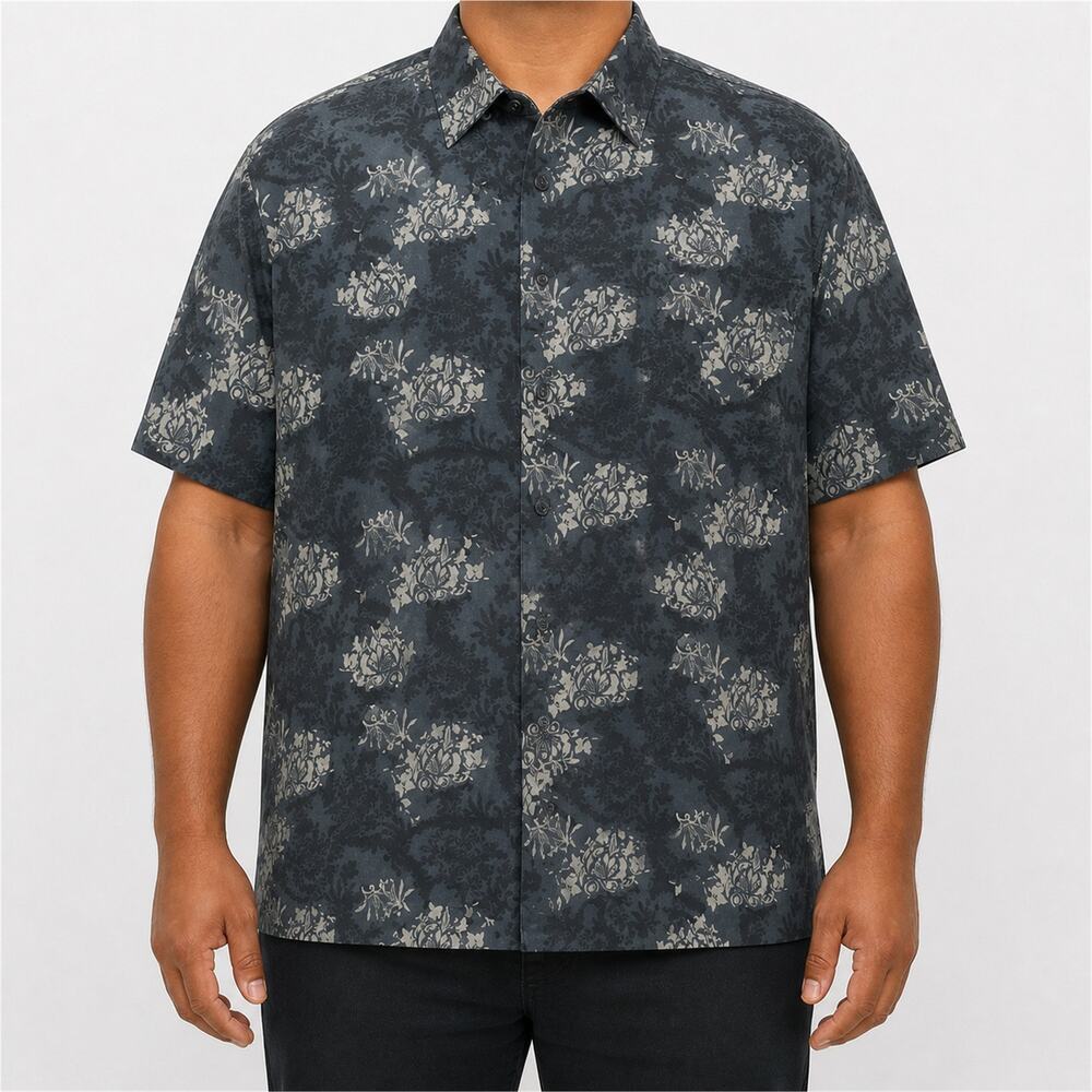 Joseph & Feiss Shirt Mens 2XL Gray Silk Short Sleeve Floral Button Up Casual